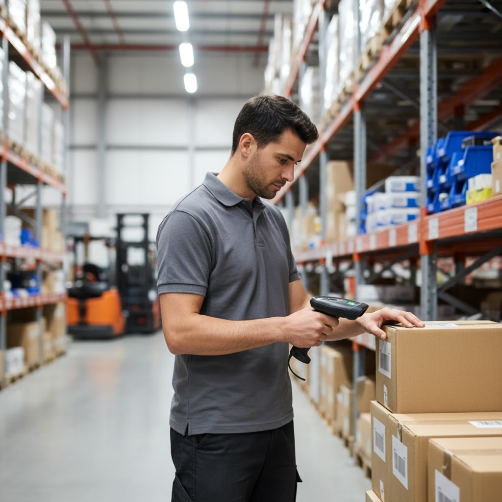 Lagerarbeiter mit modernem Handscanner